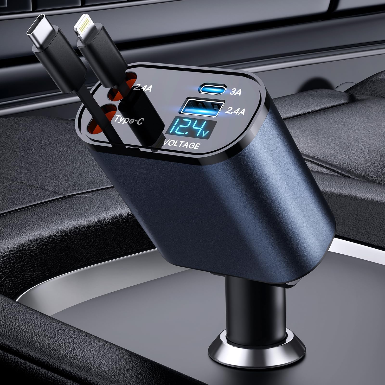 Revolutionary TIKTOK SHOP 4-in-1 Retractable Car Charger - 66W Fast Charging for iPhone 15/14/13/12/11, Galaxy, and Pixel Devices